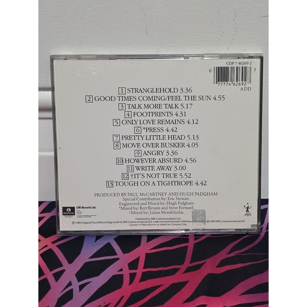 Paul McCartney Press to Play CD 1986 Capitol Records 7462692 Rock Pop Album - Picture 5 of 5